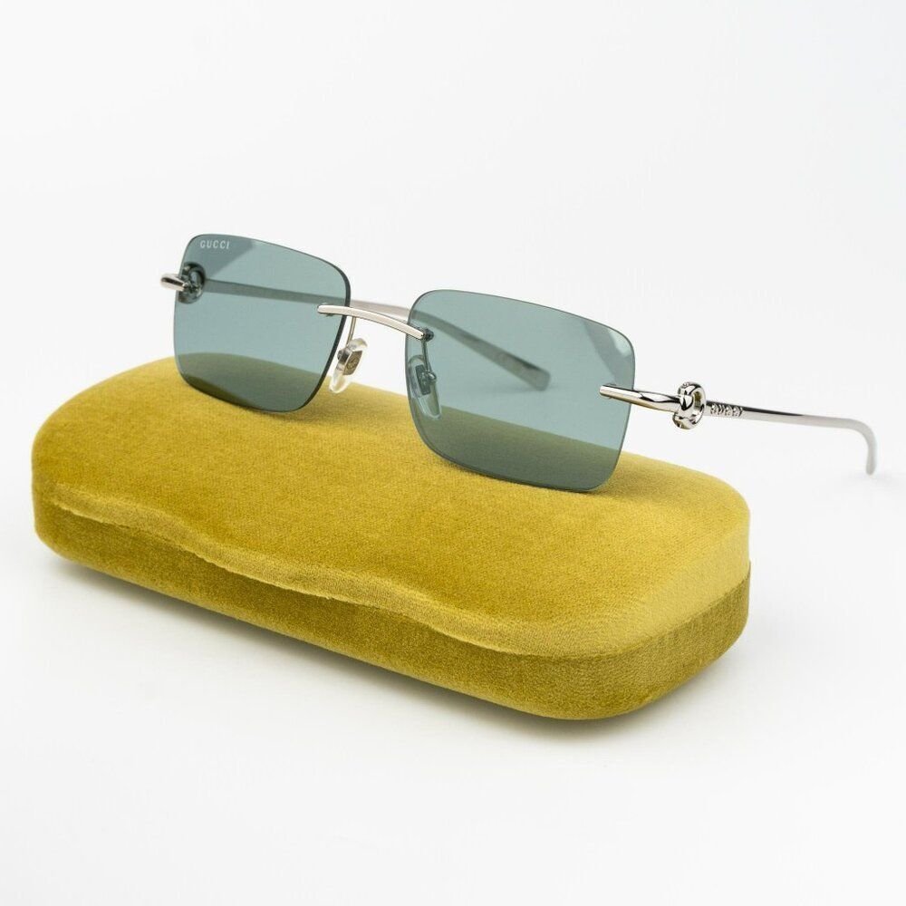 Gucci Men Sunglasses Silver Green Mirror Rectangle GG1703S 002 BRAND NEW